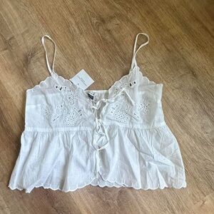 White Eyelet Tie-Front Cami Top